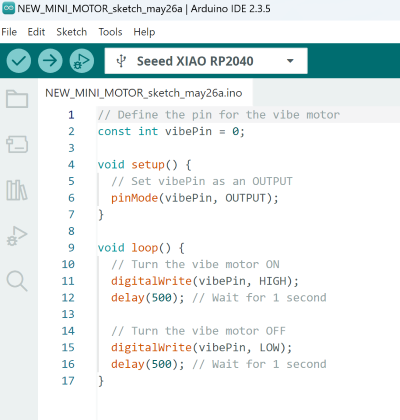 picture of code to test motor